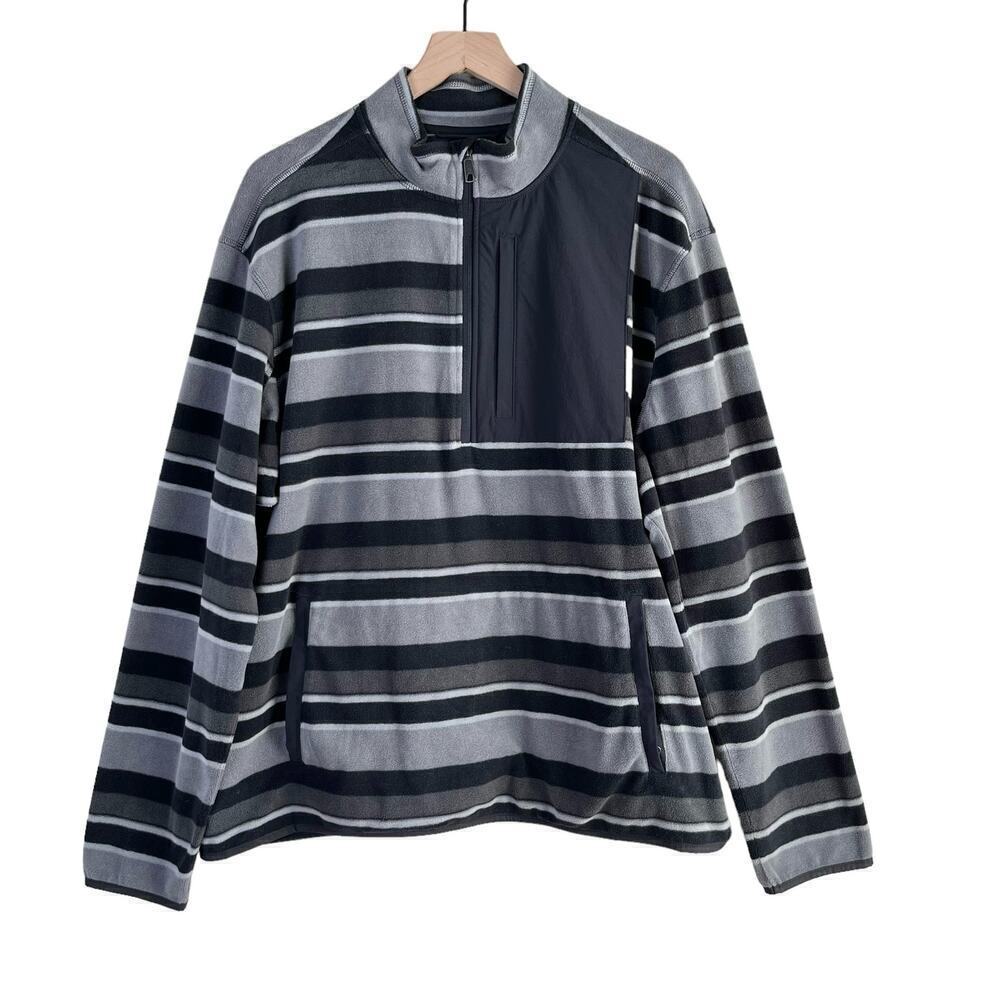Duluth‎ Trading Co Striped 1/4 Zip Fleece Pullover Sweater Black & Gray, Size XL